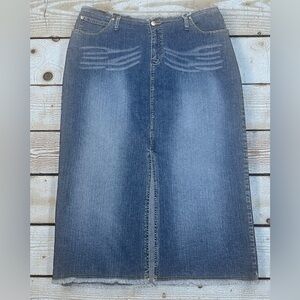 Y2K Carolina Blues Denim Skirt 18W Midi Maxi Stretch Raw Hem Stretch Slit Modest